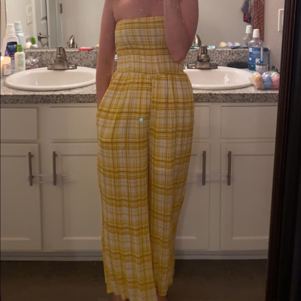Yellow Plaid Strapless Cropped Jumper